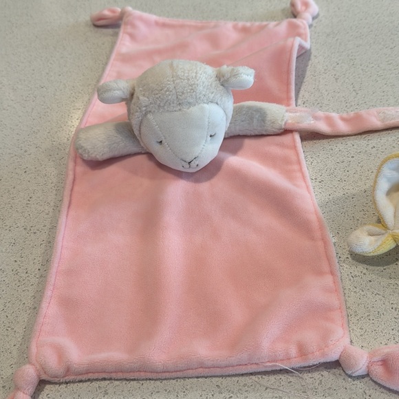 Plush Lamb pink and Bee yellow Toy Set - Pink and Yellow lovey set - Picture 2 of 8